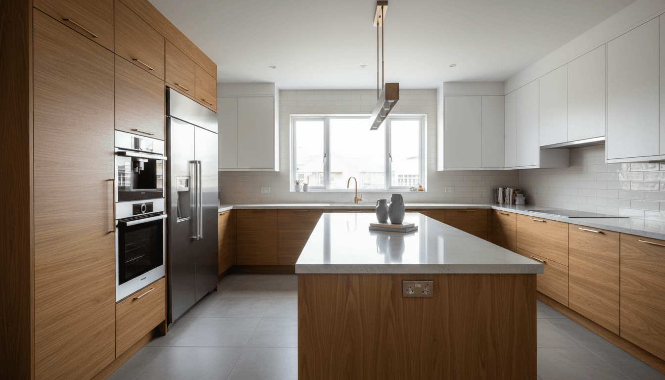 Completed custom kitchen installation showcasing designer cabinetry and professional carpentry