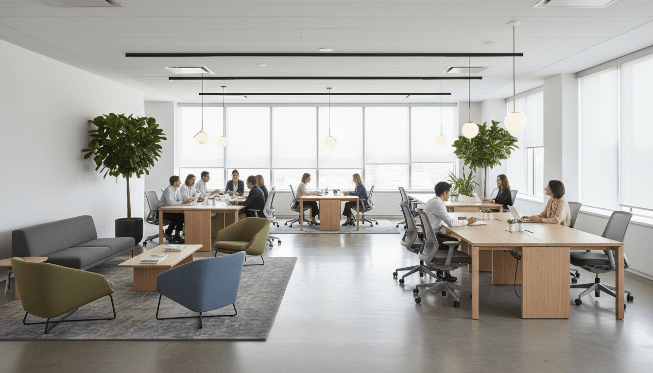 Custom office furniture installation in modern commercial workspace