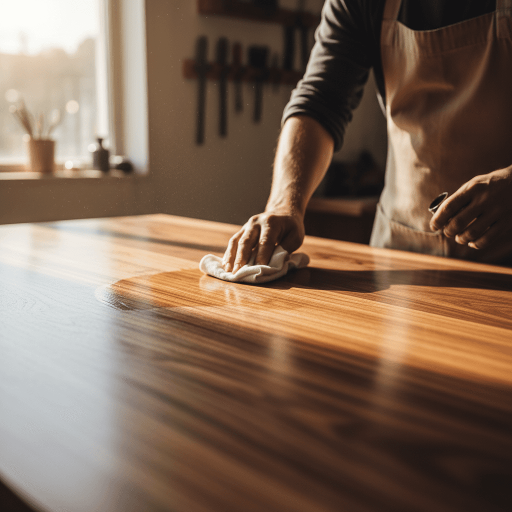 Detail shot of precision joinery and wood finishing in custom furniture