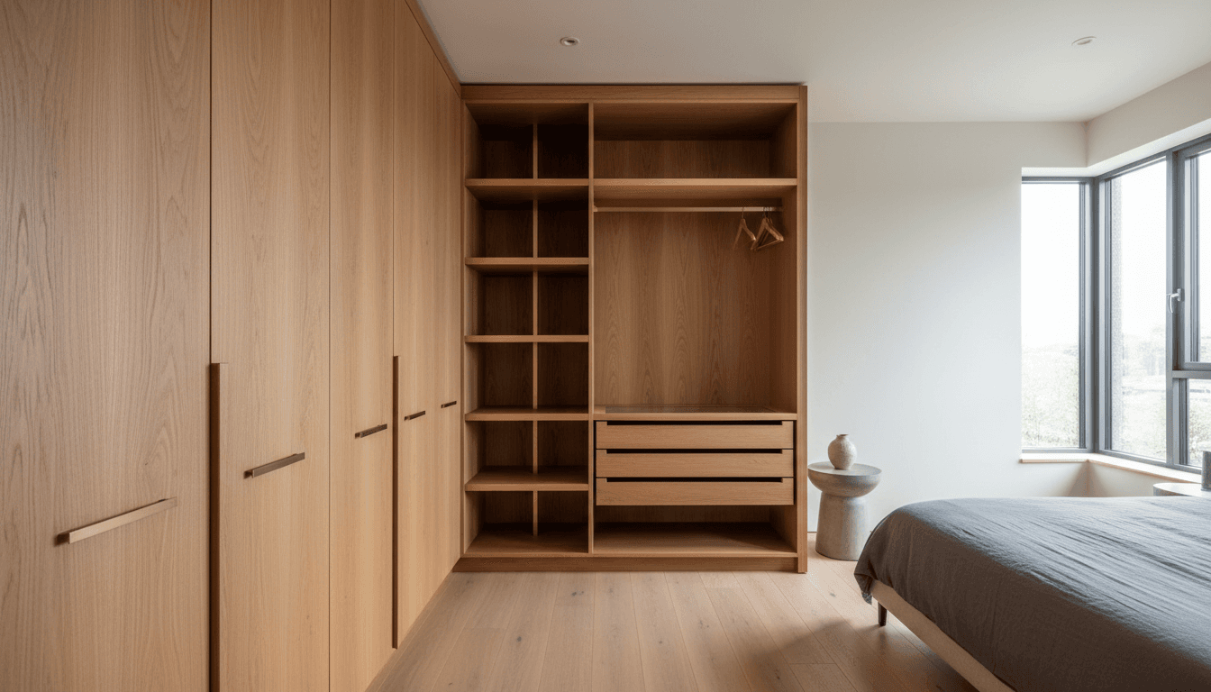 Completed custom built-in wardrobe installation in modern bedroom