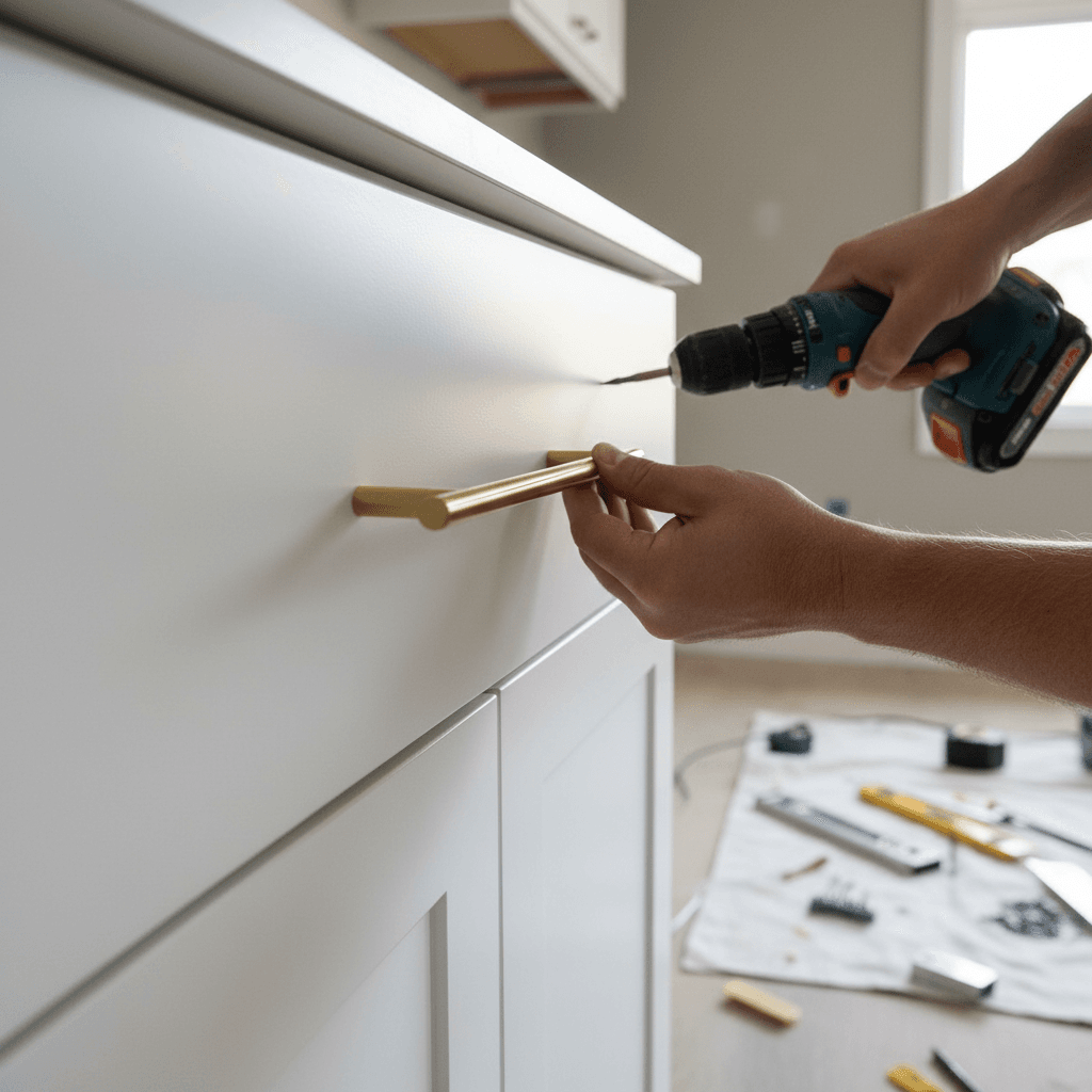Designer kitchen installation showing bespoke cabinetry craftsmanship and attention to detail