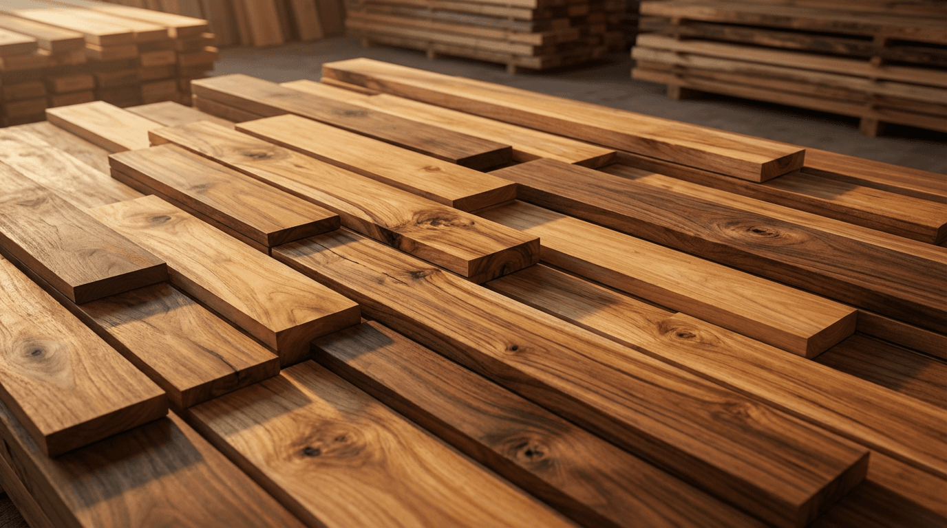 Organized timber and material storage showing variety of finishes