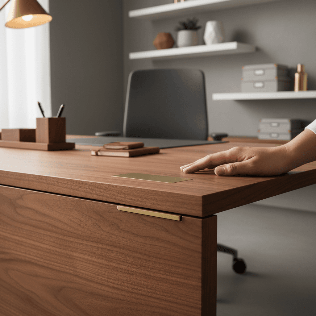 Commercial office furniture installation showing custom desk positioning and professional setup