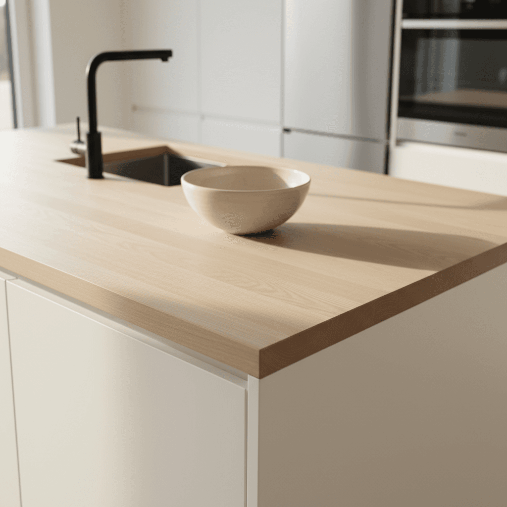 Custom-built kitchen island with wood cabinetry and granite countertop